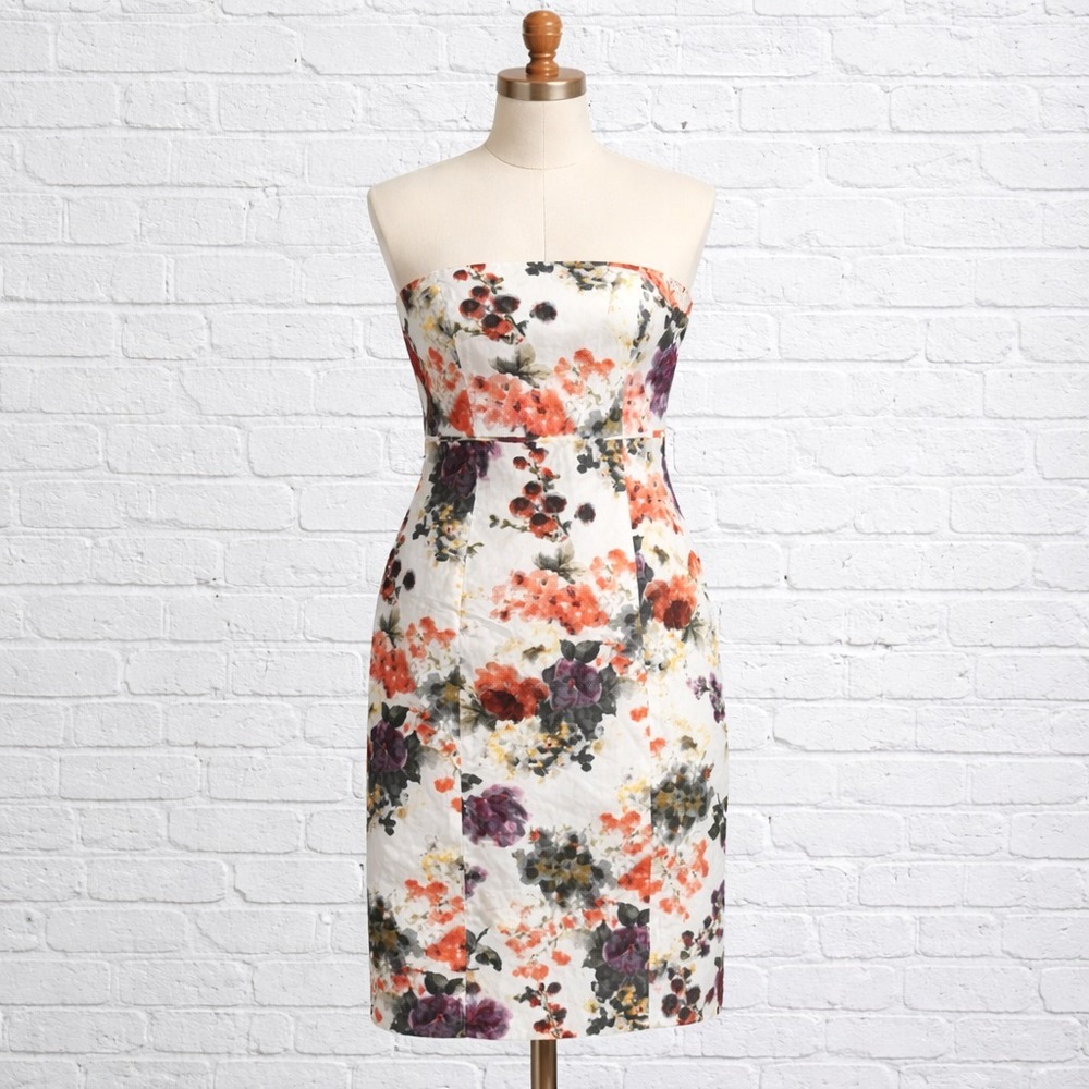 J. Crew‎ Collection Strapless Floral Sheath Dress Size 4 Boned Bodice Wedding